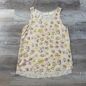 Go Silk 100% Silk Floral Tank Top Cream Watercolor Minimalist Capsule Lux Small